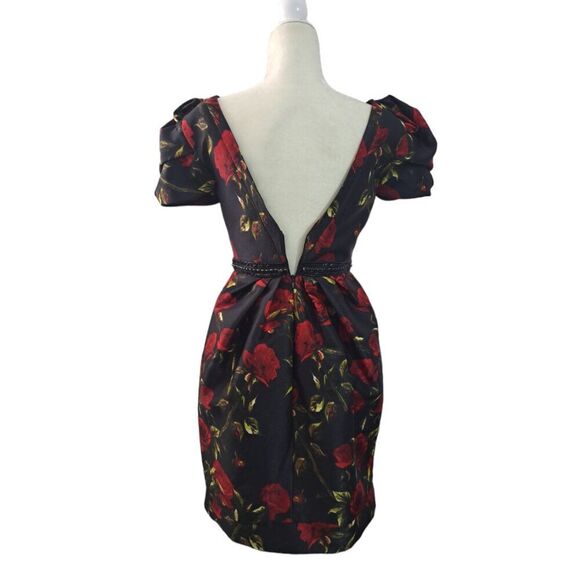 Ieena For MacDougall Mini Cocktail Party Floral Puff Sleeve Black Women Dress 4 - Picture 3 of 8